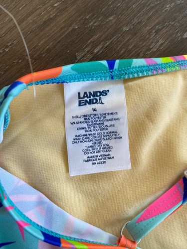 LANDS' END~NEW~Swimwear Bikini Top~Girl's Size 14~Bright Tropical Design~NWT - Picture 3 of 4