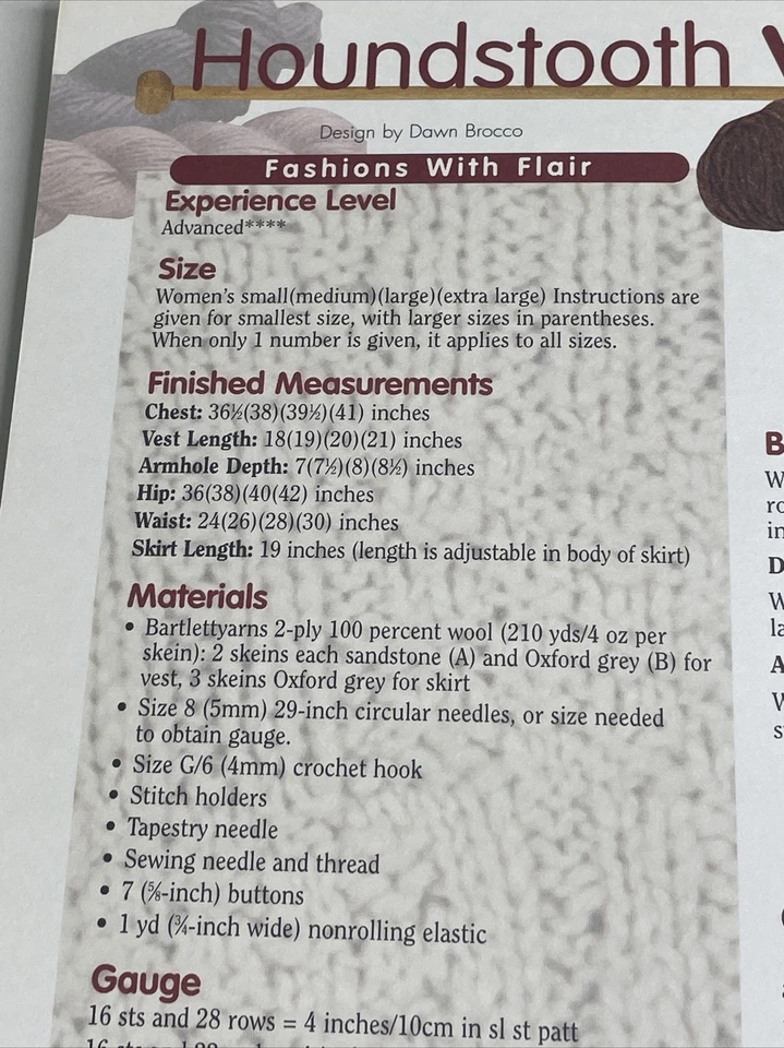 Houndstooth Vest & Skirt Womens Size S M L XL  Knitting Pattern - Image 3 of 4