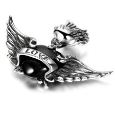Engraved Love Angel Wing Pendant Mens Ladies Stainless Steel Necklace Gift