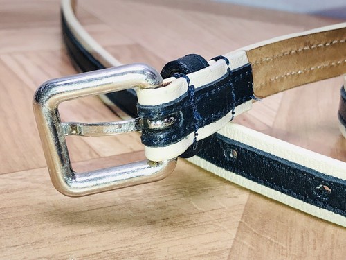 TALBOTS Kid Girls Belt Small 35” Black And White Leather 5/8 Thick Made In Italy - Picture 5 of 10