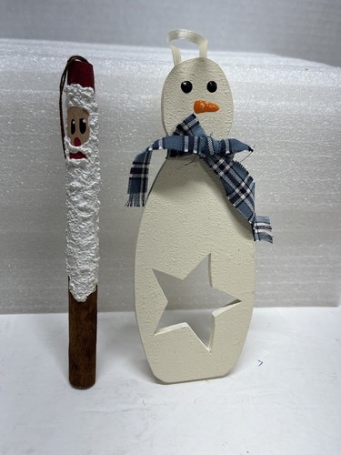 Adornos en palo de árbol de Navidad de Papá Noel y muñeco de nieve. Juego de 2 - Imagen 2 de 5