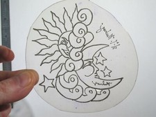 vtg 1960s 70s Tattoo Flash acetate stencil Sun Moon Ornate Clouds signed SKY4