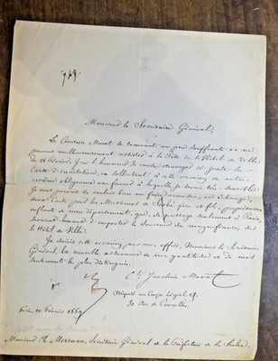 Joachim Joseph André, Count Murat letter about an invitation
