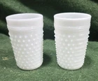 Vtg Anchor Hocking set 2 Milk Glass Drinking Glasses 4.5 Inch Hobnail Pattern