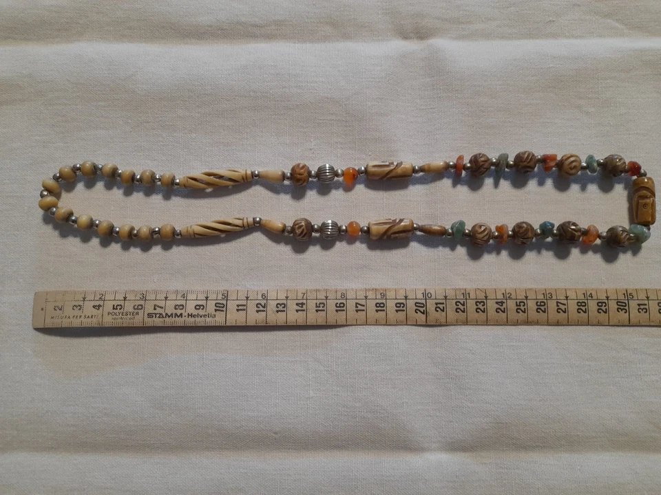 Lotto tre collane vintage etniche, osso, turchese, pietre, metallo, colorate - Immagine 2 di 4