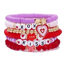 RISHEGAE Valentine Bracelets for Women Heishi Stretch 7IN, V-purple kiss