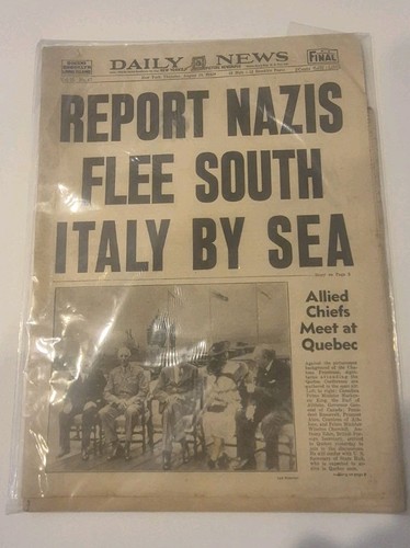 WW ll 1943 NY Daily News newspaper Report Nazis Flee South Italy By Sea Complete
