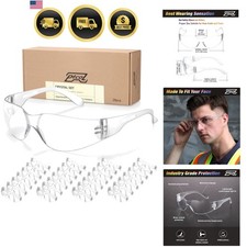 28 Pack Safety Glasses Crystal Clear Bulk Pack of 24 4 Unisex Anti-Scratch Pr...