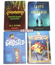 Kids Hardcover Books Lot 4 Goosebumps Ghosted Highland Falcon Clues Universe +