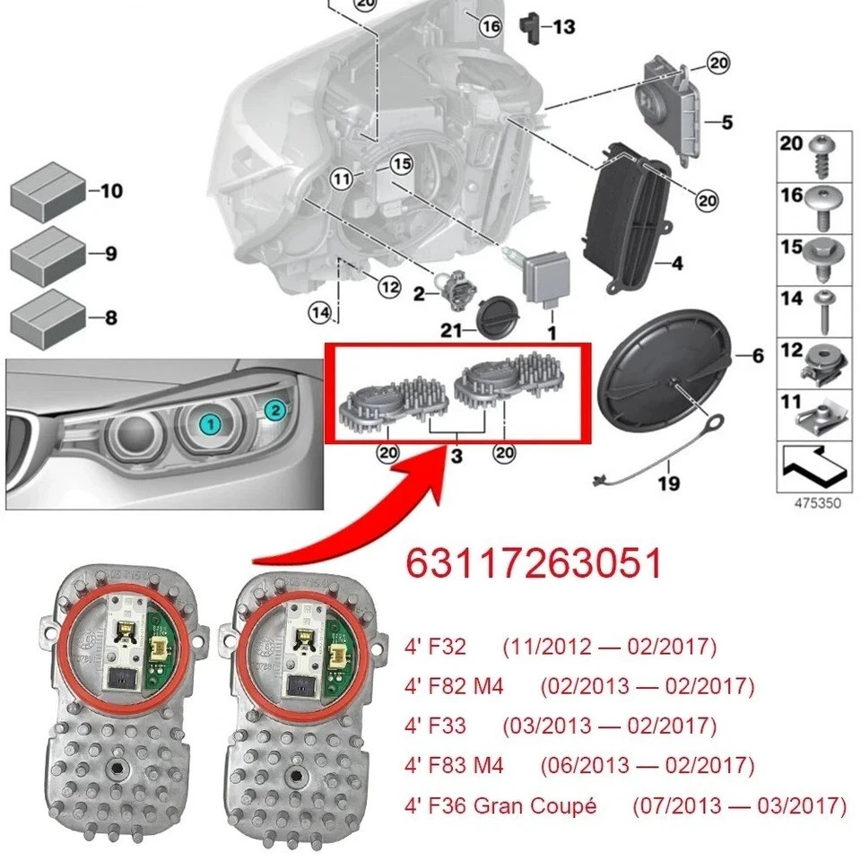 Module LED DRL jaune pour BMW F32 F36, platine de conversion diurne de qualité premium - 2