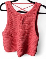 American Eagle Women's Crochet Knit Tank Top with Tie Back Size XL Red