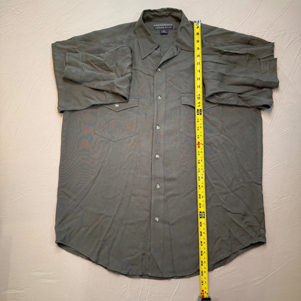 Structure Urban Wear 100% Silk Shirt Mens Medium Button Up Long Sleeve Olive - Image 3 of 4