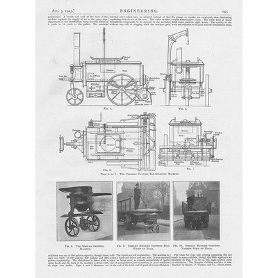 Straßenmeisterei Maschinen 2x antike Technik Drucke 1923