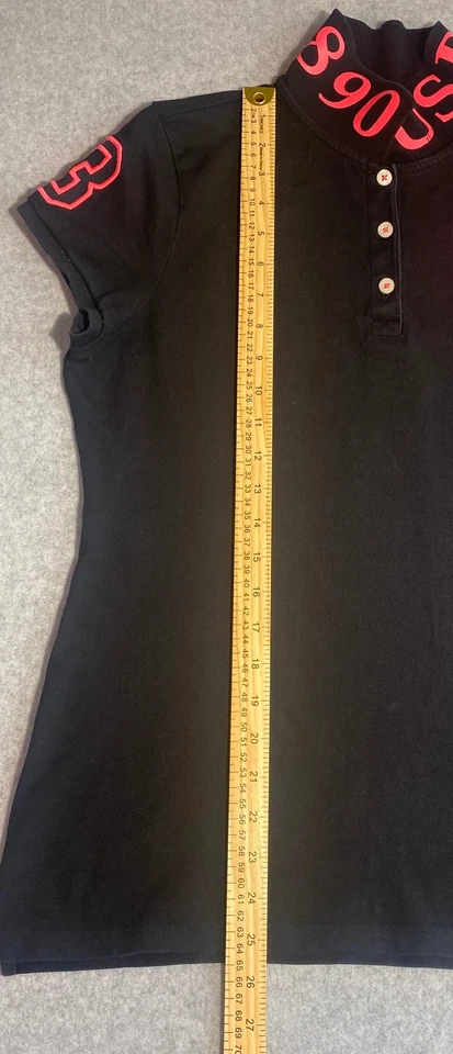 Polo para mujer US Assn talla grande negro con ribete rosa elástico #3 logotipo Foto 4 de 4