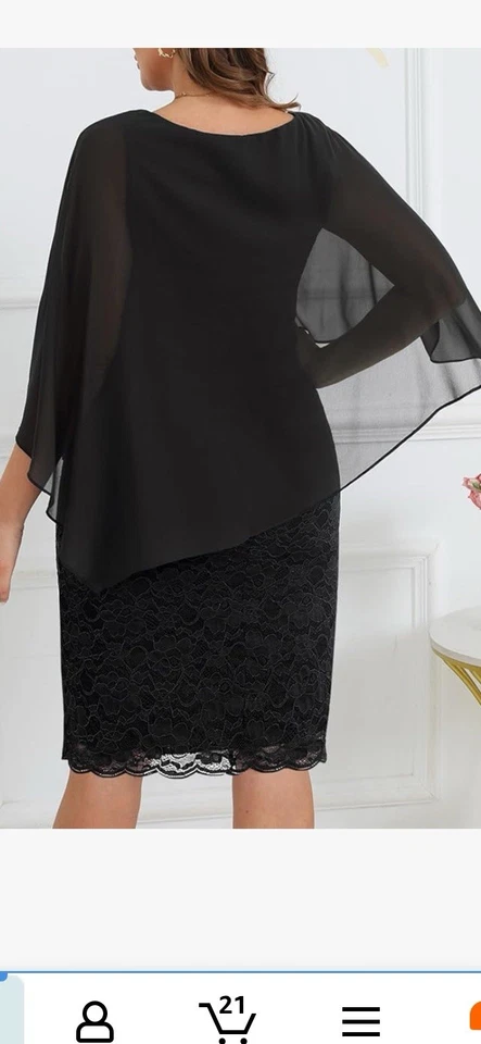 Vestido para mujer de encaje cola de pez chifón encubrimiento madre de la novia (y talla grande) 28 W Foto 4 de 4