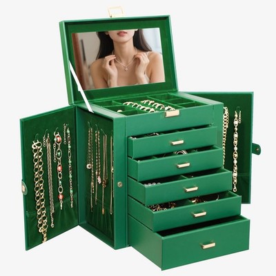 Jewelry For , 6 Layer Large Jewelry Organizer With Mirror, Multi-Function Sto...