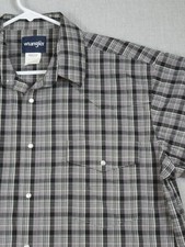 Wrangler Mens XL Western Shirt Pearl Snaps Short Sleeve Plaid Cowboy