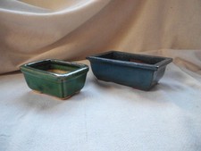 JAPANESE GLAZED BONSAI DISHES in BLUE & GREEN ~ REMAINS GOOD