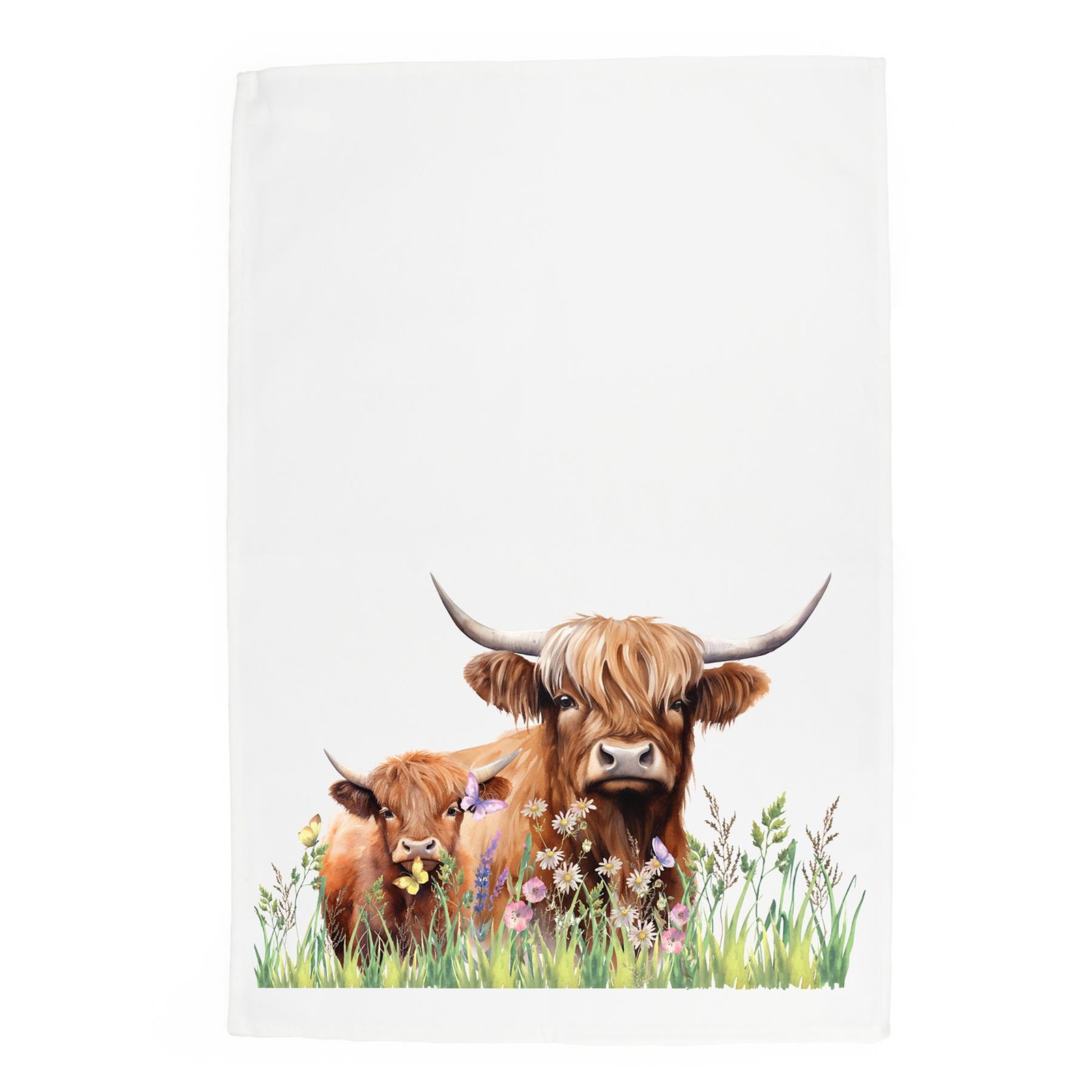 Highland Cow & Calf Tea Towel - Farmyard Animals Kitchen Towel/Drying Cloth Gift