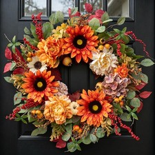24 Inch Harvest Fall Wreaths for Front Door with Sunflower,Peony,Hydrangeas