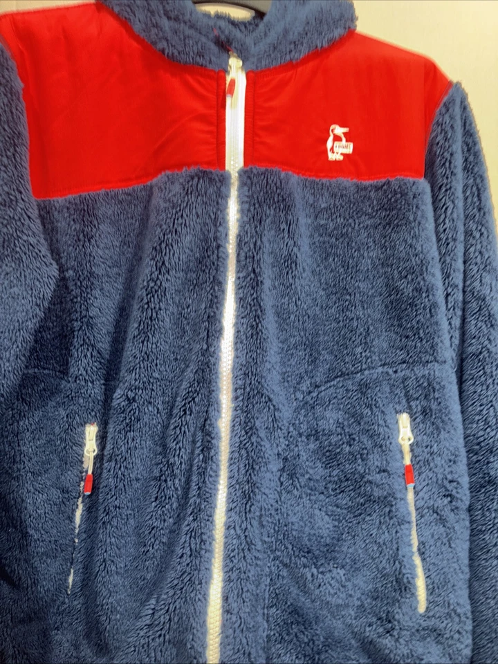 Винтажная мужская флисовая парка на молнии Chums Elmo красный/темно-синий цветной блок с капюшоном L - Изображение 2 из 4