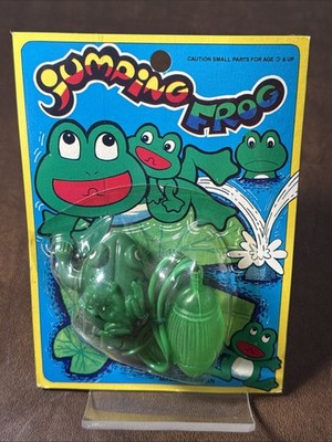 VTG 60's 70 s Plastic Jumping Frog Mom Baby Toy Squeeze Bulb Taiwan NOS MIP