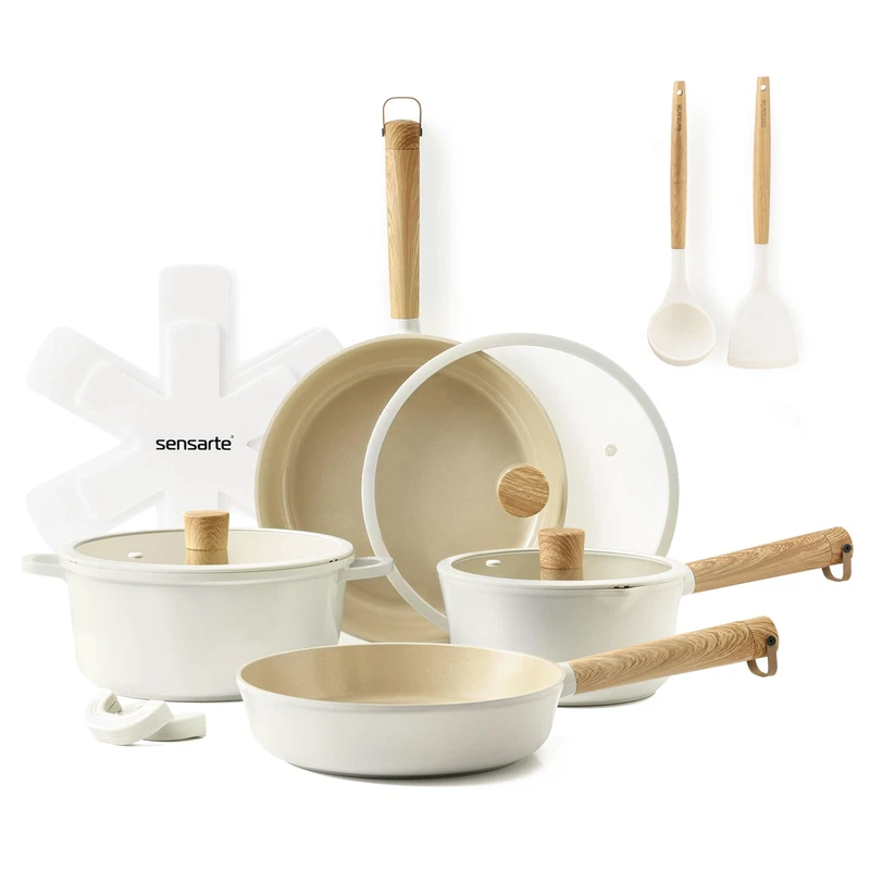 Sensarte 13Pcs Ceramic Nonstick Cookware Set Non-Toxic Healthy Pots And Pans