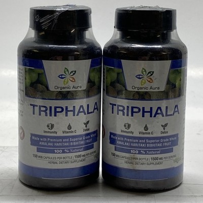 Organic Aura Triphala capsules Two Pack Exp11/2026 150 Veg Ct