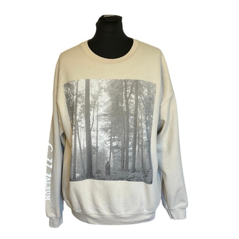 Taylor Swift Folklore Sweatshirt XL Beige Forest Graphic Crewneck Merch