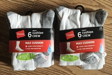 Hanes Mens White Cushion Crew Socks Size 6-12 12 Pairs 
