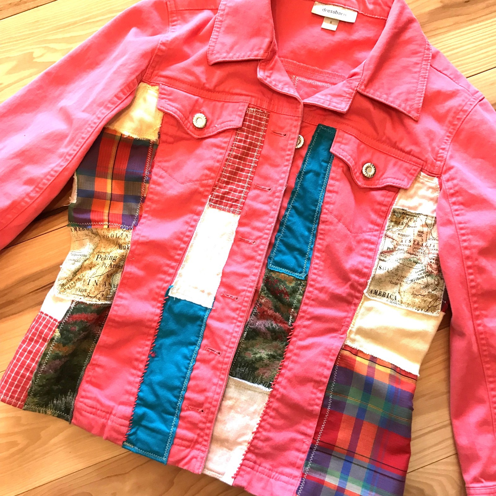 Upcycled Coral Patchwork Jacket, Boho Tattered Ti… - image 7