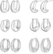 6 Pairs Gold Hoop Earrings for Women, 14K Gold Plated Lightweight Chunky Hoop Ea