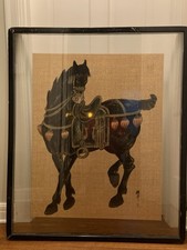 Ming Horse Painting by Hasegawa. Signed. Original. Japanese. Framed. 37 x 44