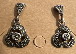 Sterling Silver Marcasite Dangle Drop Pierced Earrings