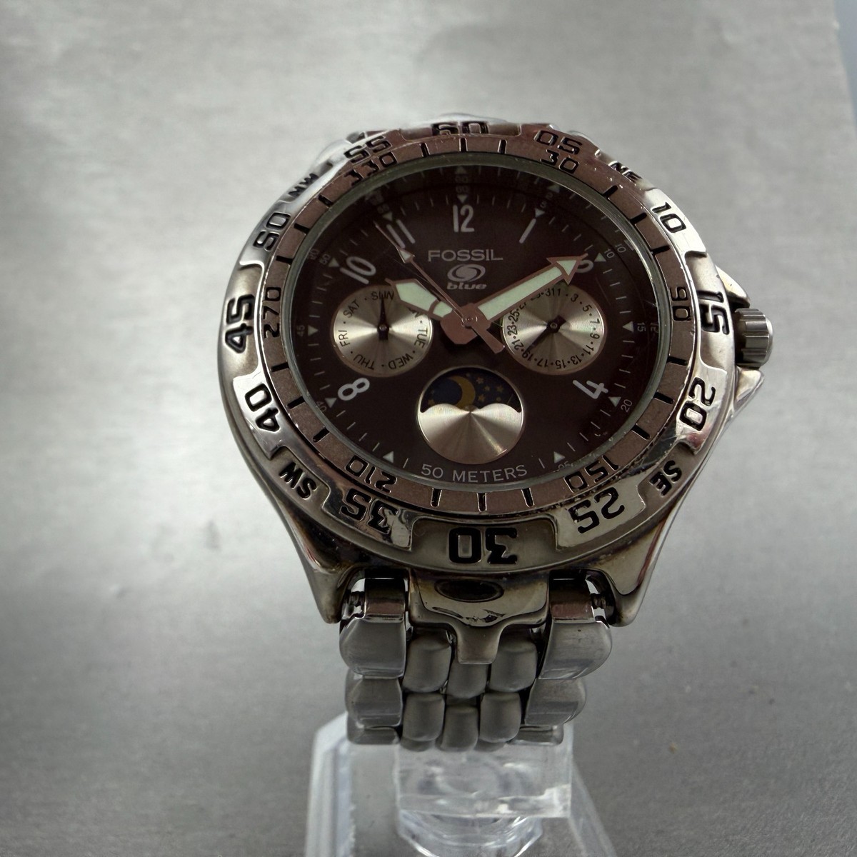 Fossil Blue Watch Men 40mm Black Dial Silver tone Daydate BQ-8777 