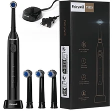 Fairywill Rotating Electric Toothbrush for Adults 4 Brush Heads Charging Base US