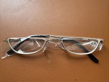 2.50 Reading Glasses Rimless Gold Tone Frame Black Arms w Case New