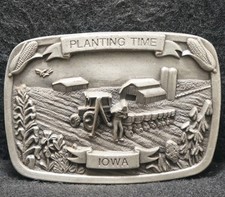XD19165 NOS VINTAGE 1985 PLANTING TIME IOWA STATE AGRICULTURE BELT BUCKLE