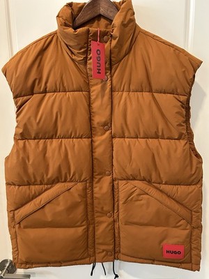 New HUGO Womens Puffer Gilet Vest Size XXL Water Repellant 2XL Brown Copper $398