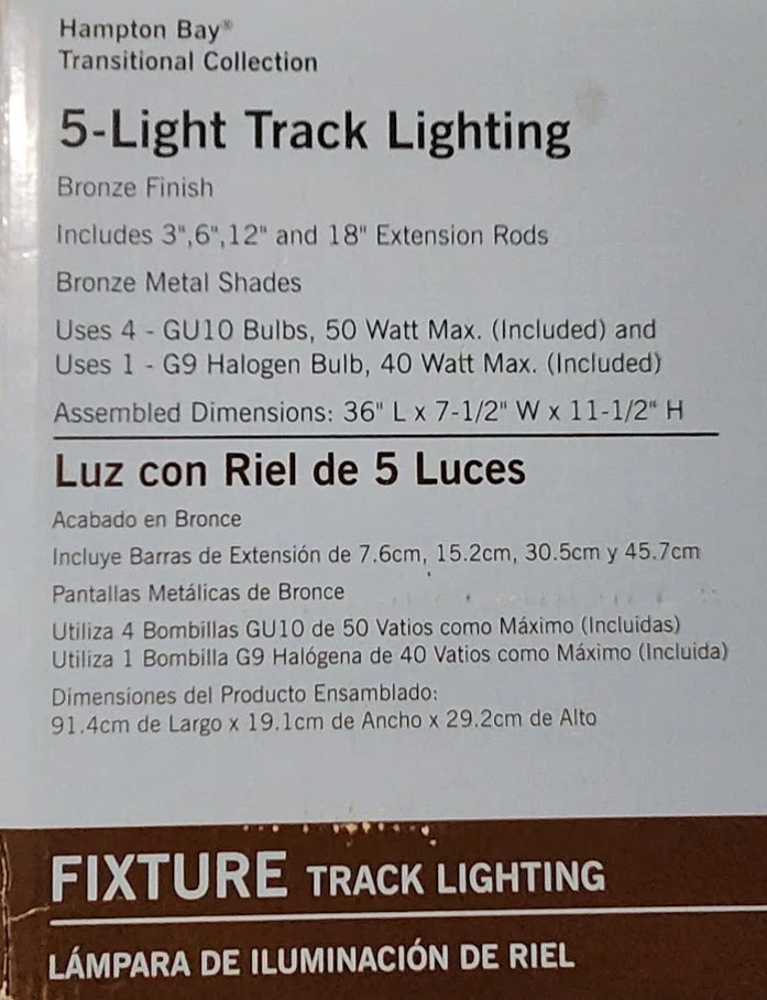 Iluminación de pista de 5 luces con acabado en bronce colección de transición Hampton Bay Foto 3 de 4