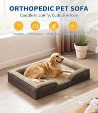 Orthopedic Dog Bed Sofa   Gray Foam Support, Washable Cover, Waterproof Base