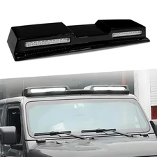 For Jeep Wrangler JL 2018-2025 Black Front Roof Spoiler Top Light Bar W/ LED DRL