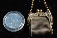 Antique Chatelaine Brass Mesh Miniature Coin Purse Victorian w Clip  Doll Size 
