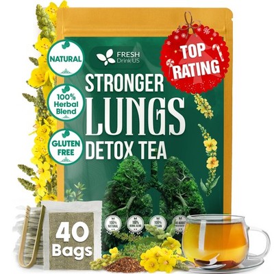 FreshDrinkUS, StrongerLungs 40 Tea Bags - Mullein Leaf, Ginseng, Elderberry, ...