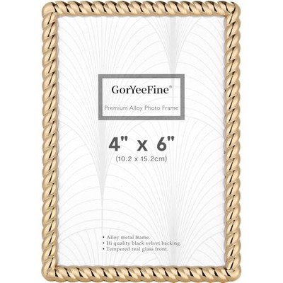 High-End 4x6'' Gold Photo Frames Modern Rope Profile,Velvet Backing & Tempered 