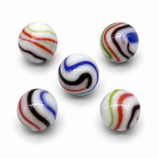 16mm Tie Dye Glass Marble Players 5/8" Pk 5 White w Multi Swirls