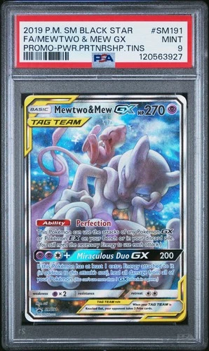 2019 POKEMON SM BLACK STAR PROMO #SM191 FULL ART/MEWTWO & MEW GX PSA 9