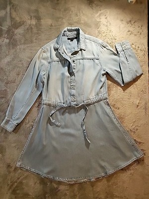 AllSaints Millie Denim Shirt Dress Size 2  Blue Gathered Waist Tie String