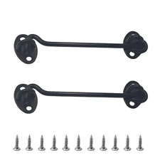 2PCS Cabin Hook Latch, Stainless Steel Door Gate Hook and Eye Lock 4 Inch Black