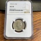 1932-D Washington Silver Quarter NGC AU58 25C, Key Date!